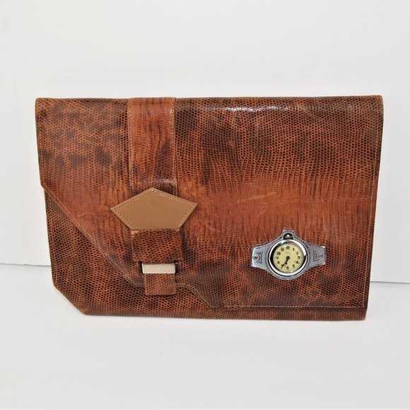 50s RARE Lizard Clutch with Working Ebon Watch - Picture 1 of 7